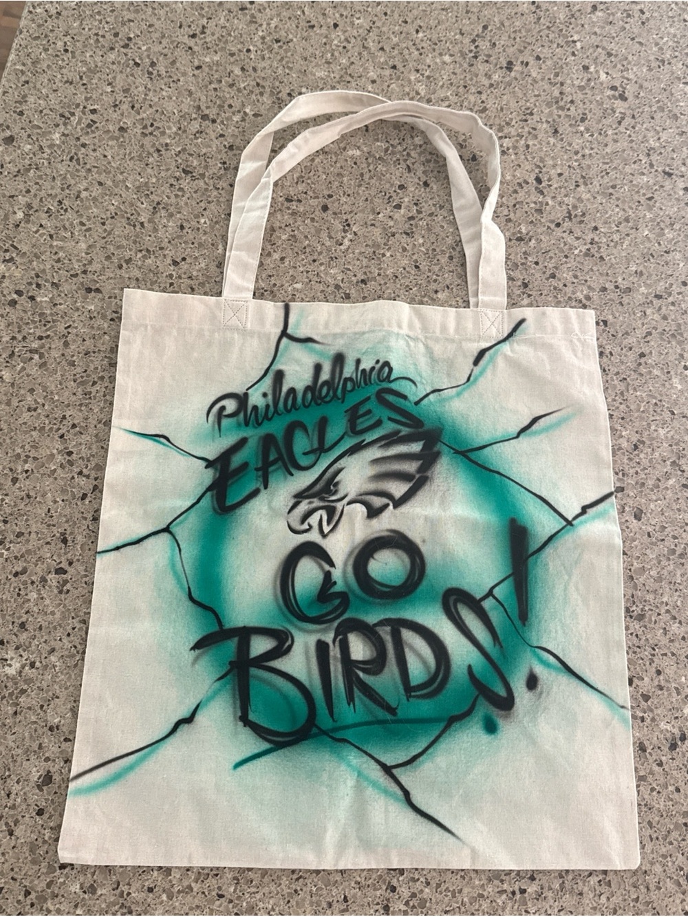 Philadelphia Eagles 'Go Birds' Airbrushed Tote Bag - White/Teal/Black